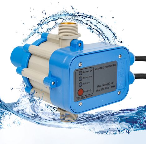 Wolketon Pressostat pompe eau 10 bar avec câble protection fonctionnement à sec contrôleur pompe pression interrupteur de pression surpresseur - Bleu
