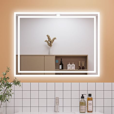 800x600mm Bathroom Mirror with LED Lights, Anti Fog Touch Sensor Vanity Wall Mounted Frameless Vertical or Horizontal IP44 Rated Waterproof Dustproof (1/3)