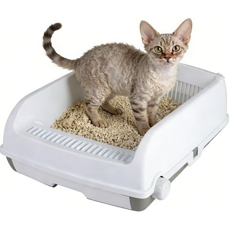 Caja de arena semiautomática 60 x 46 x 24 cm con cajón deslizante fácil limpieza estilo moderno blanco PP 200017872