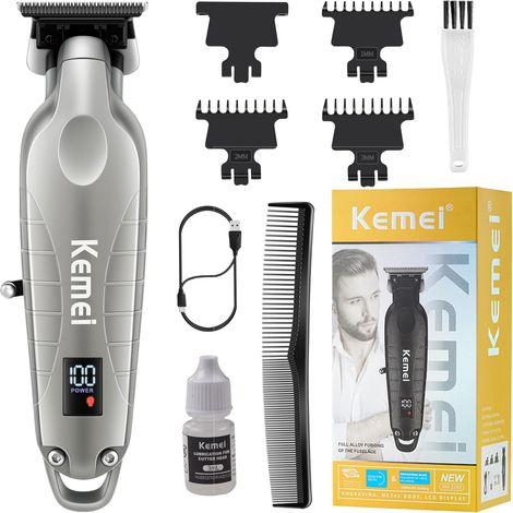 2293 Tondeuse professionnelle à cheveux/barbe pour homme avec lame en T, rechargeable sans fil, argenté