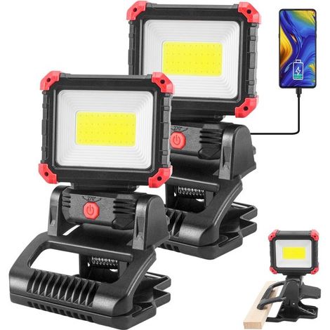 Lampada da lavoro a LED ricaricabile con morsetto, confezione da 2, luce magnetica COB da 850 lm con 3 modalità di illuminazione, ruotabile a 270° e 180°, impermeabile per grigliate, ecc. (1/4)