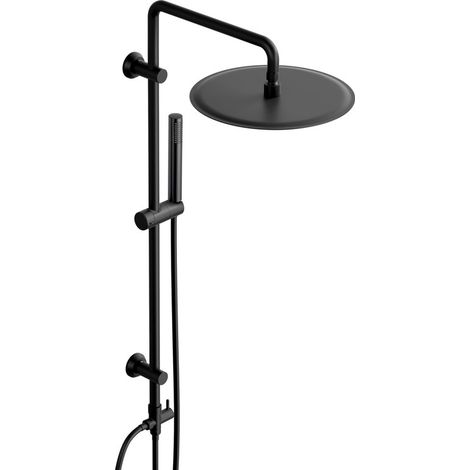 Görbach Duschsystem ohne Armatur für vorhandene Armatur, XXL Runde 30cm Regendusche aus Edelstahl, Flexible Wandhalterungen, Schwarz Matt (1/5)