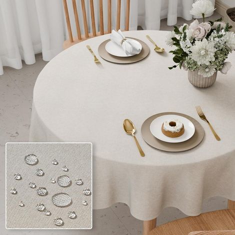 Tischdecke 140x240cm wasserdicht abwaschbar Leinen-Optik für Innen & Außen