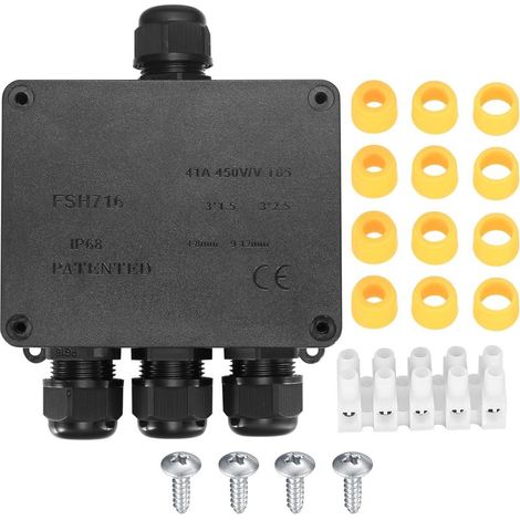Boîte de Jonction étanche IP68, Boite de Derivation Etanche Exterieur, Boîtier de Connecteur de Câble 4 Voies Connexions pour Câble Ø4mm-12mm, Plastique (1/5)