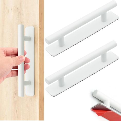 Poignée de Meuble,2 Poignées de Porte autocollantes,Poignée de Cuisine en Acier Inoxydable,Poignee Porte Cuisine,adaptée aux tiroirs de placard,armoires,portes de placard (Blanc, 96 mm) (1/5)