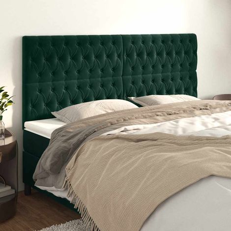 Tête de lit en velours vert foncé 200 x 7 x 118/128 cm, hauteur réglable - PANGIVO (1/5)