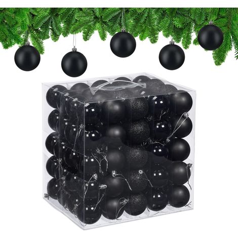 Boule de Noël, lot de 50, en Plastique Robuste, pour Le Sapin, diamètre : 6 cm, Noire (1/5)