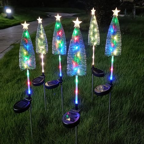 Paquet de 6lumières solaires de pelouse de LED d'arbre de noël,lumière colorée de chemin d'étoile de dessus d'arbre de noël,lumière de cour de pelouse (1/5)