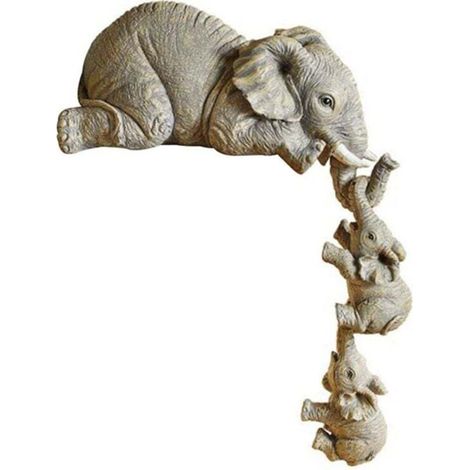 DéCorations en RéSine D'éLéPhant 3 PièCes, 1 MèRe éLéPhant et 2 BéBéS Suspendus au Bord de Statues Artisanales (1/4)