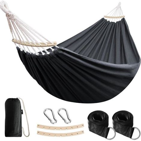 Hamac de jardin, comprenant un poteau en bois courbé, des accessoires de hamac confortables et portables-dont une ceinture ventrale (1/4)