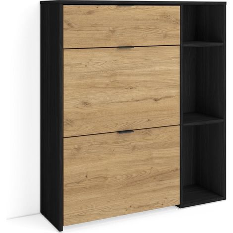 Skraut Home - Scarpiera Ingresso, Mobile Ingresso Salvaspazio, 90x27x102cm, 10 paia di scarpe, Armadio, Stile moderno, Nero e rovere (1/5)