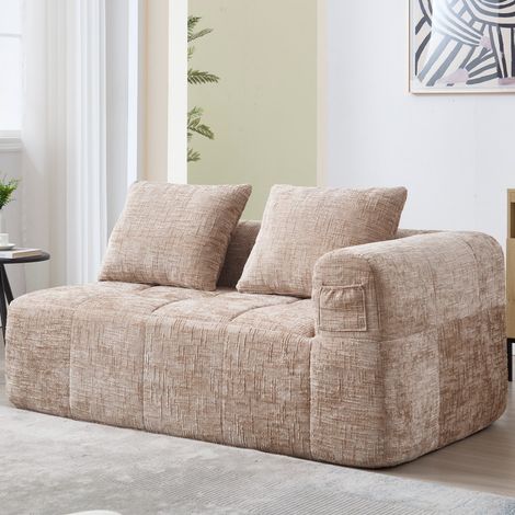 Divano a 2 posti 158x90x60 cm - Comodità morbida con cuscino e tasche laterali - Chenille color kaki (1/5)