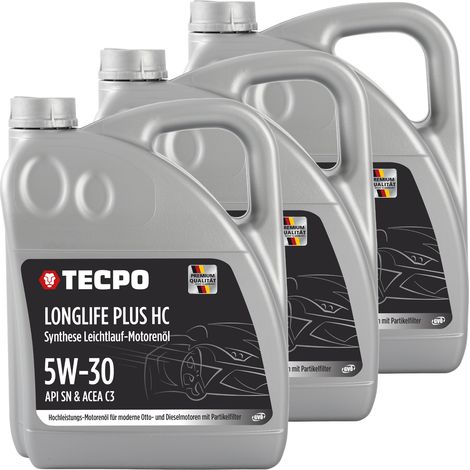 TECPO Motoröl 15 Liter 5W-30 LONGLIFE Plus HC Synthese passend für ACEA C3 / API SN / 504 / 507 / 229.31 / 229.51 / LL-04 / C30
