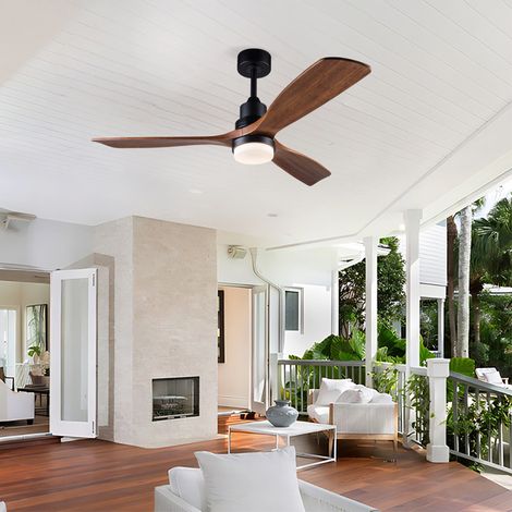 Ventilatore da soffitto con luce 132 cm, pale in legno, telecomando, nero e noce OKMYHOME (1/5)