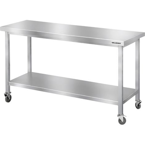 Table de travail en inox Bar 1600x700 mm avec 1 étagère inférieure sur roulettes PREMIUM - GOLDINOX (1/2)