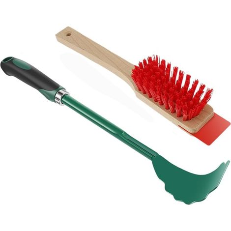 Racloir et Brosse pour Pont de Tondeuse Longue Poignée Bois Nettoyage Résidus Herbe Outil Entretien Jardin (1/5)