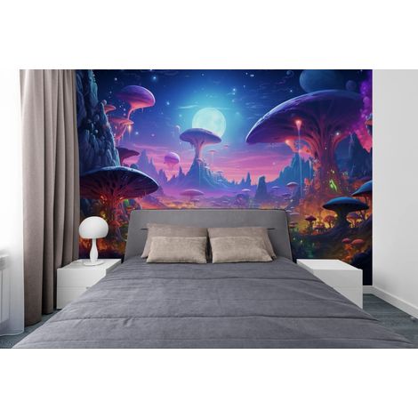 Papier peint fantaisie – Monde champignons lumineux - 150 x 250 cm (1/2)