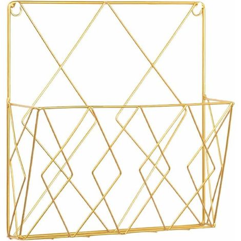 Porte Revue Mural,Porte Revue Metal,Porte-Journaux Panier à Journaux Porte Revue Mural,Porte-Revues Journal De Stockage Organisateur MéTal Fil Noir DéCoration Shelf Fichiers (or) (1/4)
