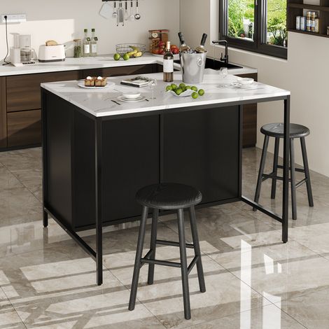 Table de bar - 100x90x90 cm - MDF - Noir - 2 tiroirs et 2 portes (1/5)