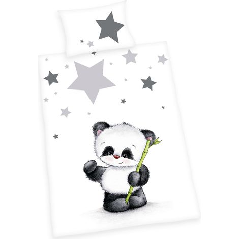 Parure de Lit pour Enfants, Réversible Panda, Housse de Couette 100 x 135 cm, Taie d'Oreiller 40 x 60 cm, Coton/Renforcé (1/5)