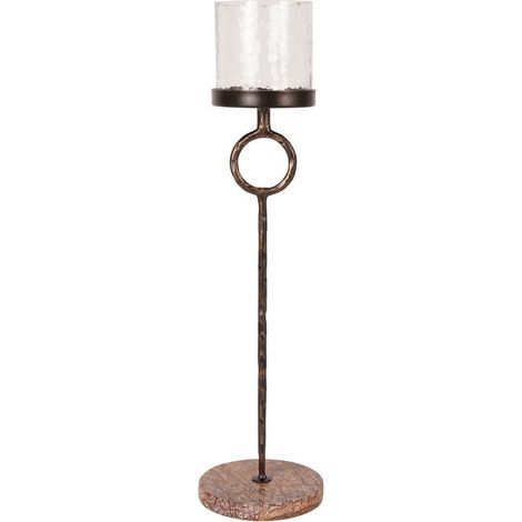 Rutland Table Hurricane Large - Marble/Iron/Glass - L11.5 x W11.5 x H45 cm - Antique Gold/Forest Brown