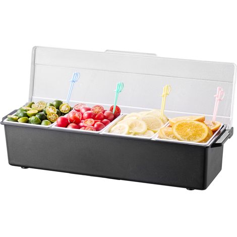 Mophorn Conteneur à épices réfrigéré à 4 compartiments (800 ml x 4) – présentoir avec couvercle pour stations de pizza, fruits, salades et ingrédients pour tacos (1/5)
