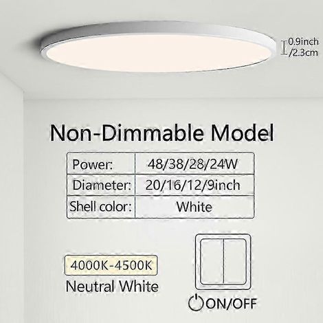 Plafonnier LED ultra-mince moderne de 50 cm (20 pouces) pour salon, luminosité réglable, panneau lumineux AC85-265V (28W blanc neutre) (1/5)