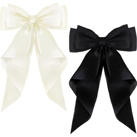 2 Pinces à cheveux, Nœud en satin, Queue longue, Barrette métal, Filles et femmes