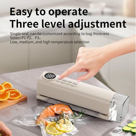Machine à emballer sous vide portable sans fil avec chargement USB, affichage LED, pour aliments secs et humides, 19,5 cm (blanc) (1/4)