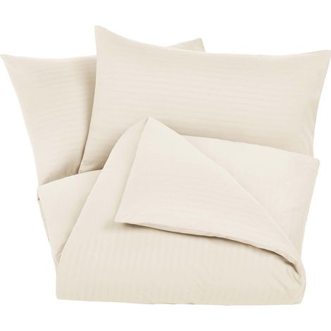 Parure de Lit 2 Personnes 3 Pièces en Microfibre, Housse de Couette 230 x 220 cm et 2 Taies d'oreiller 50 x 80 cm, Beige Rayé (1/5)