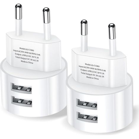 2 Pièces Double Prise USB Double 5V 2,1A Chargeur Plat Compact Adaptateur USB pour smartphone tablette MP3, chargeur secteur compact idéal maison et espaces restreints (1/5)