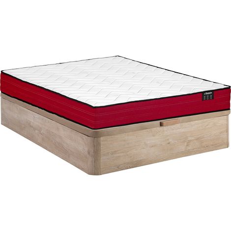 Set 160 x 200 cm rete letto contenitore naturale chiaro + materasso a molle insacchettate sp.20cm - JUBIA di YSMÉE