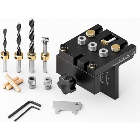 Kit de plantilla de posicionamiento 3 en 1 de 6/8/10/15 mm, guía de broca para espiga de madera ajustable, localizador con clip de posicionamiento, kit de plantilla para espiga para carpintería precis