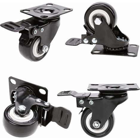 4 Roulettes pivotantes avec frein 50mm en Caoutchouc Castor Roues pour Meubles avec Capacité de 400kg, Noir (1/4)