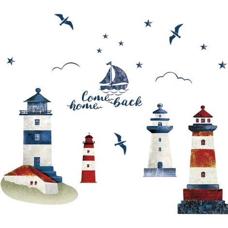 Sticker mural phare mouette bateau à voile Sticker mural salon (1/5)