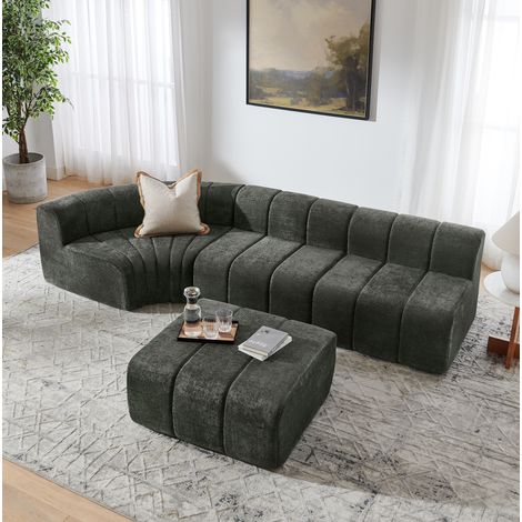 Divano angolare modulare 283 x 198 x 64,7 cm in ciniglia nera HAVRYA (1/5)