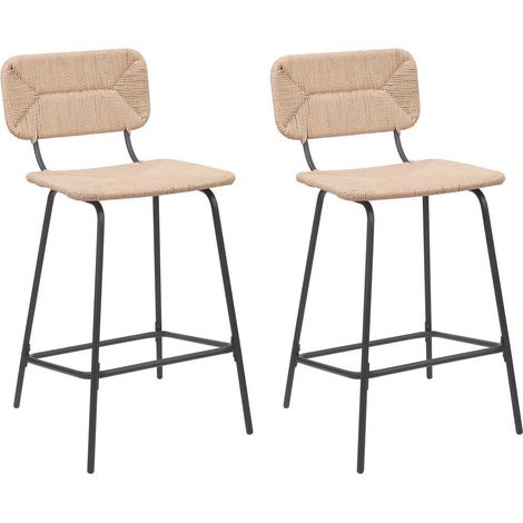 Set aus Metallinsel und Barhockern mit Rattansitz 65cm NEMA
