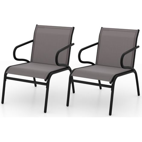 COSTWAY Garden Chairs Set of 2 Outdoor Dining Chairs with Armrests-Grey (1/5)
