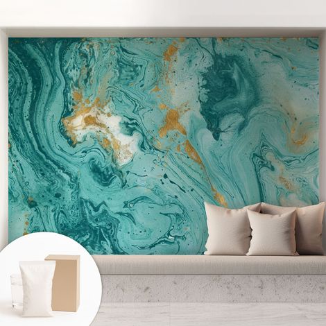 Papier peint intissé mural avec imprimé motifs décoratifs - style contemporain - Colle incluse gratuite Vagues marines 208x146 cm (1/5)