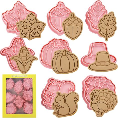 Autumn Cookie Cutters Set of 8 Harvest Festival Cookie Cutters for Kids Pumpkin Maple Leaf Squirrel Hedgehog Corn Biscuit Fondant (1/5)