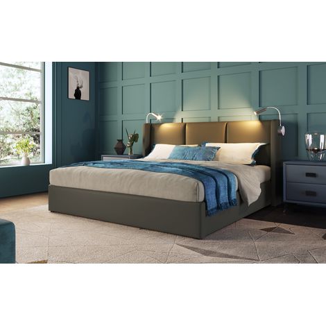 Polsterbett Doppelbett Stauraum Bettkasten Leselampe mit Ladefunktion Kopfteil, Stauraum Bettrahmen PU Jugendbett 160x200 mit Lattenrost (ohne Matratze) (1/5)