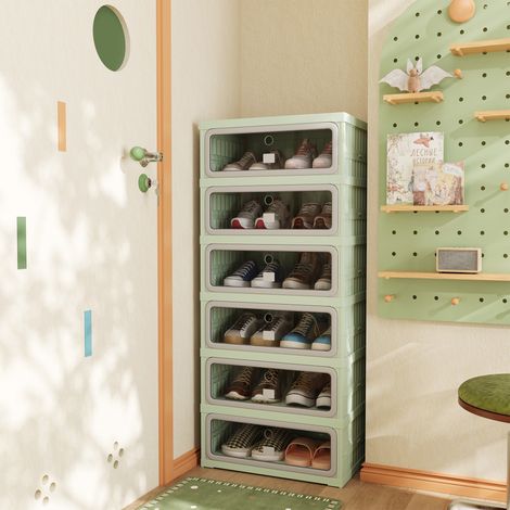 Meuble à Chaussures Pliable 6 Niveaux - Range-Chaussures en Plastique avec Portes Transparentes Magnétiques - Armoire de Rangement 45x34.5x105.5cm - Vert (1/5)