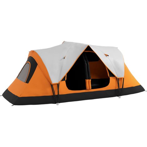Tienda de campaña familiar para 6-8 personas, techo doble ligero y ventilado, fácil de montar, bolsa de transporte naranja