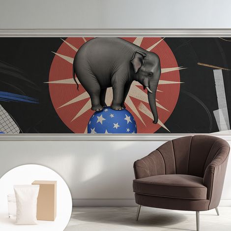 Papier peint intissé mural avec colle pour salon et chambre Décoration murale rapide - Colle incluse gratuite Éléphant de cirque 250x104 cm (1/5)