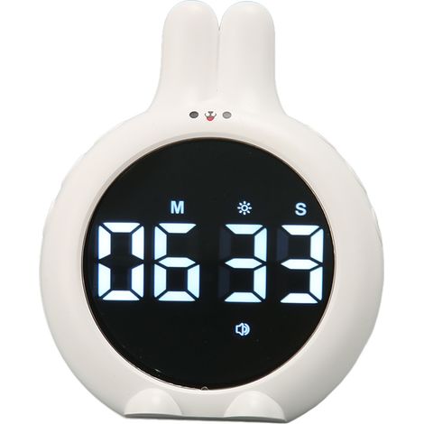 Minuteur Lapin Mignon pour Enfants, Aimanté à Dos Renforcé, Gestion du Temps, Écran LCD, Cuisine, Apprentissage, Pâtisserie, Blanc (1/5)