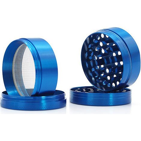 Broyeur à herbes et épices portable bleu pour homme, à quatre compartiments détachables, en alliage de zinc. (1/5)