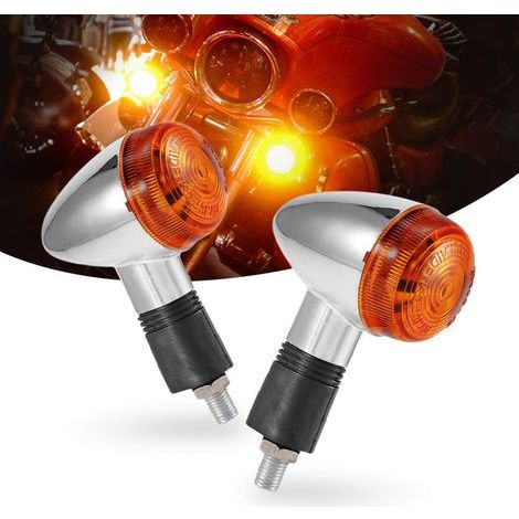 2Pcs Motorcycle Turn Signals Chrome Bullet Front Tail Lights For Honda Harley Kawasaki Suzuki Yamaha Motorbike Street Standard Custom Bike Cruiser Bobber Chopper (2Pcs) (1/5)