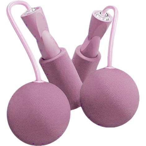 Corde à sauter sans fil 6,5cm avec boule lestée double roulement silencieux, câble fitness pour sport intérieur, rose (1/5)