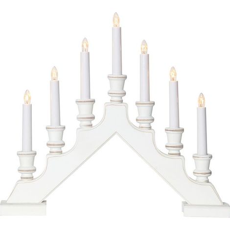Arche à bougies en bois « Sara » de Star Trading, blanche, 7 ampoules, ampoule E10, fonctionnement sur secteur, H 38 cm, L 43 cm (1/4)