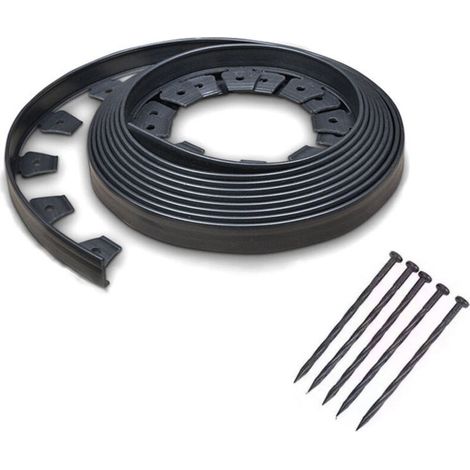 Bordurette de jardin flexible 10 M gris anthracite hauteur 5 CM + 30 piquets